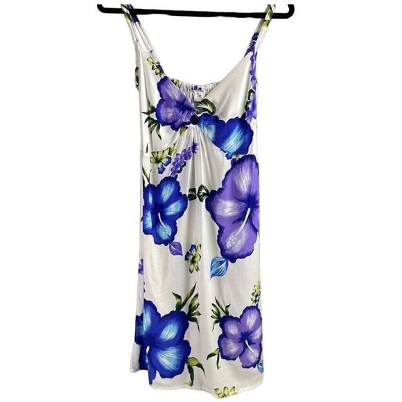 Sari Ayu Spaghetti Strap Smocked Back Floral Sundress Floral White Purple Sz Sma - Picture 2 of 8